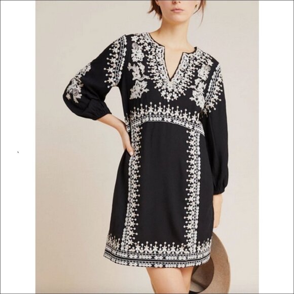 Anthropologie for Maeve Shiloh Black Embroidered Tunic Dress - Size 2 - NWT - Picture 1 of 10